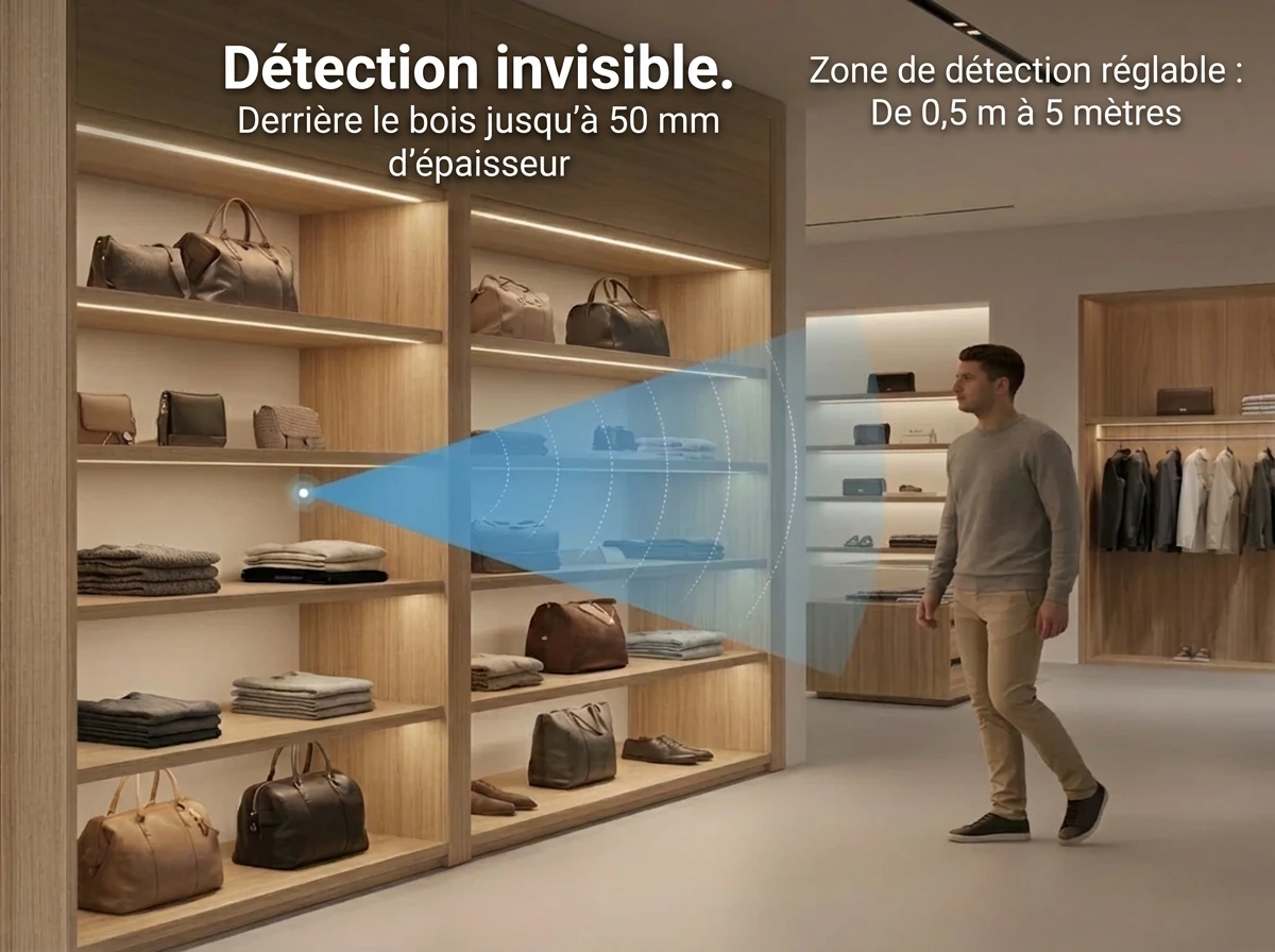 E1-M caché derrière un panneau de bois non métallique