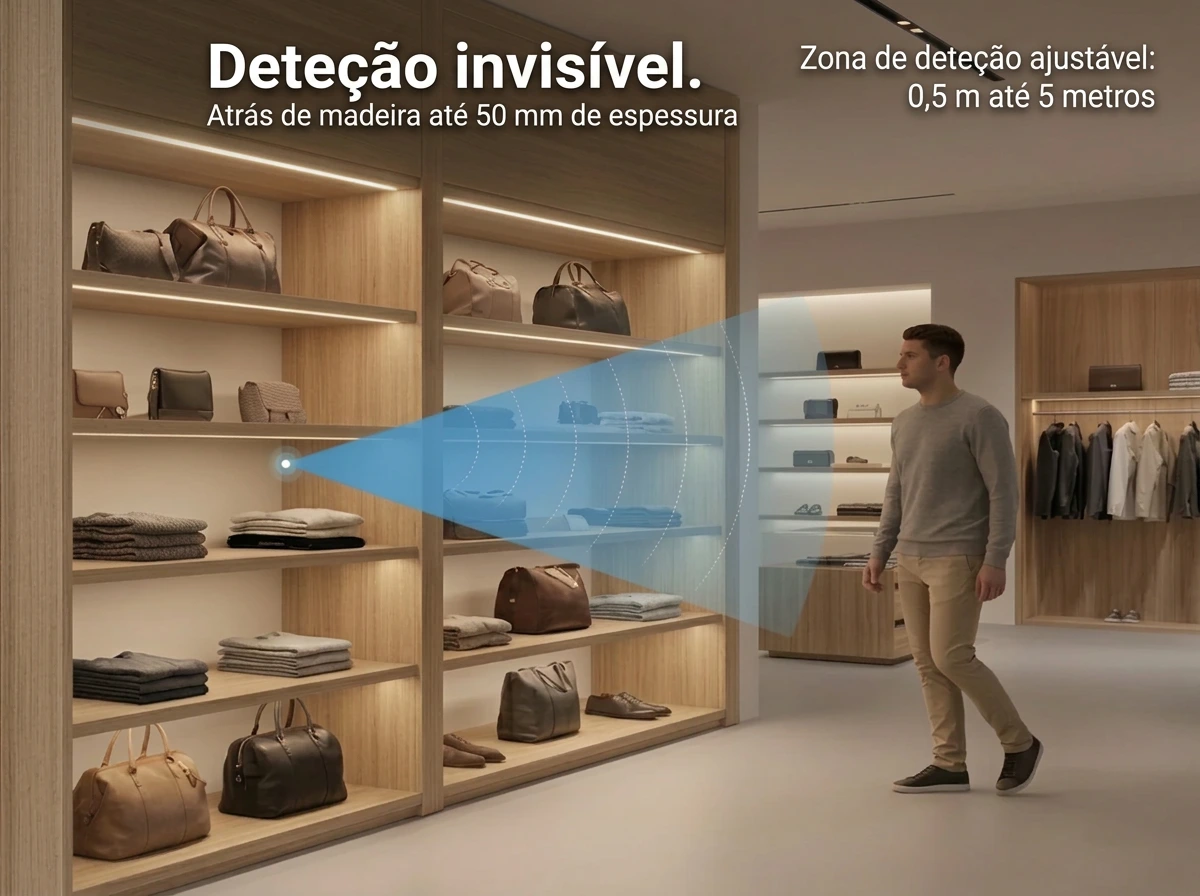 E1-M oculto atrás de painel de madeira não metálico