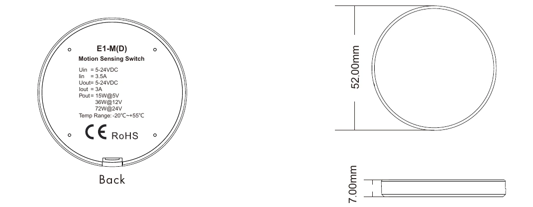 Plan E1-M : diamètre 52 mm et épaisseur 7 mm