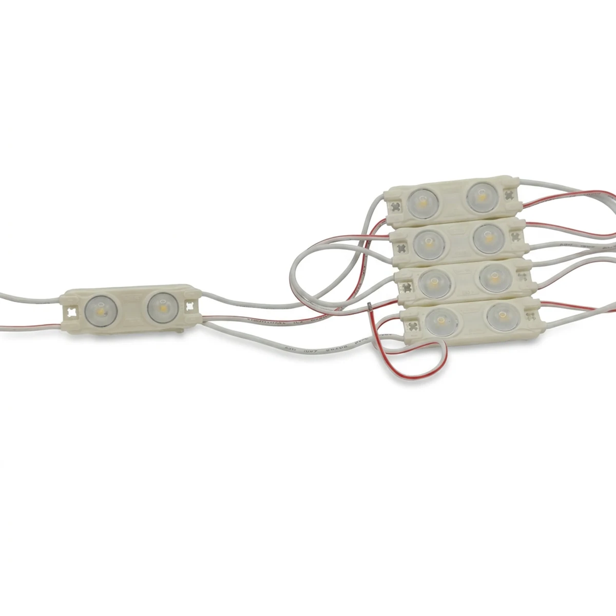 Distribución de módulos LED de 2 diodos en letras poco profundas Distribución lineal de módulos LED 12V 0,72W con dos lentes de 160° para rotulación de poca profundidad