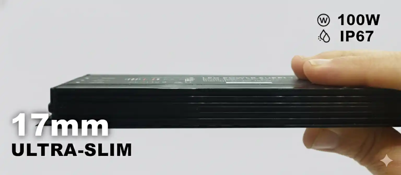 Fuente de alimentación LED Ultraslim 100W IP67 - Solo 17mm de altura - GP Trader Electronics