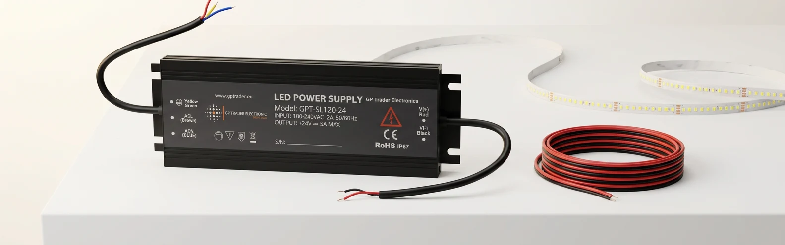 Fuente de alimentación LED IP67 GP Trader GPT-SL120-24 ultraslim de aluminio 24V 120W para exterior
