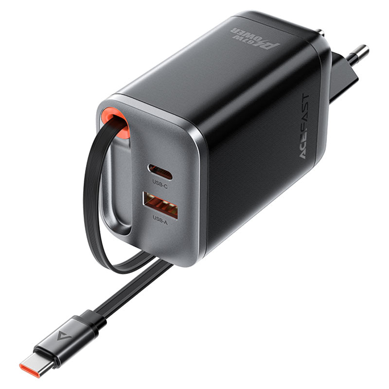 Cargador GaN 67W USB-C con Cable Retráctil Acefast A111 — a111 cord
