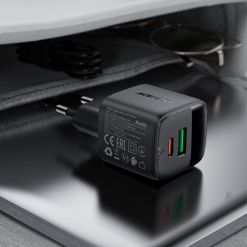 Cargador GaN 25W USB-C + USB-A con Pantalla LED Digital Acefast A114 — a114 interior