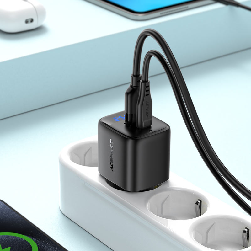 Cargador GaN 25W USB-C + USB-A con Pantalla LED Digital Acefast A114 — a114 overview