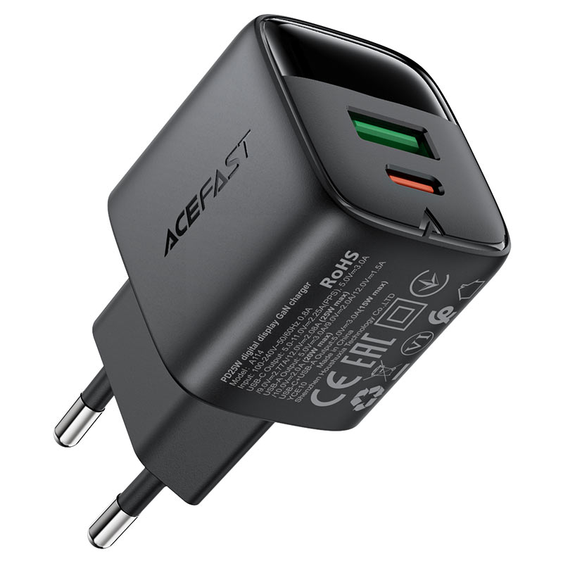 Cargador GaN 25W USB-C + USB-A con Pantalla LED Digital Acefast A114 — a114 specs