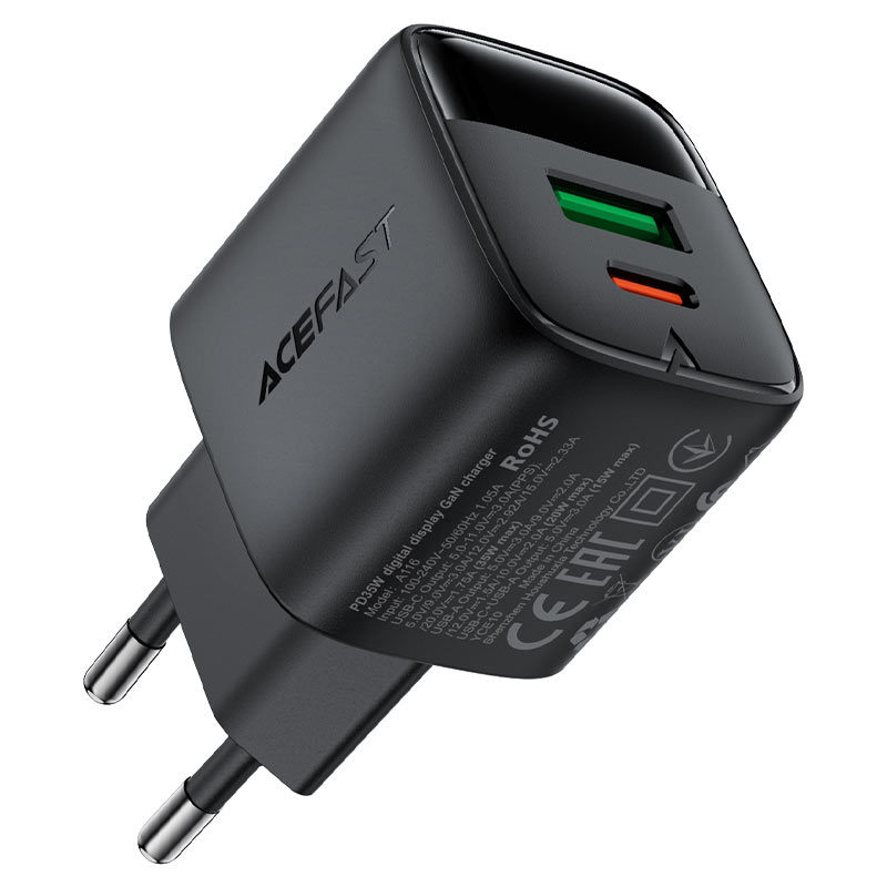 Cargador GaN 35W USB-C + USB-A con Pantalla LED Digital Acefast A116 — a116 specs