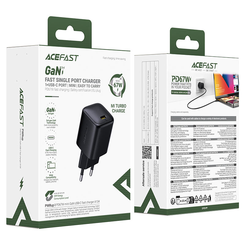 Cargador GaN USB-C 67W Mini Acefast A134 — a134 packaging