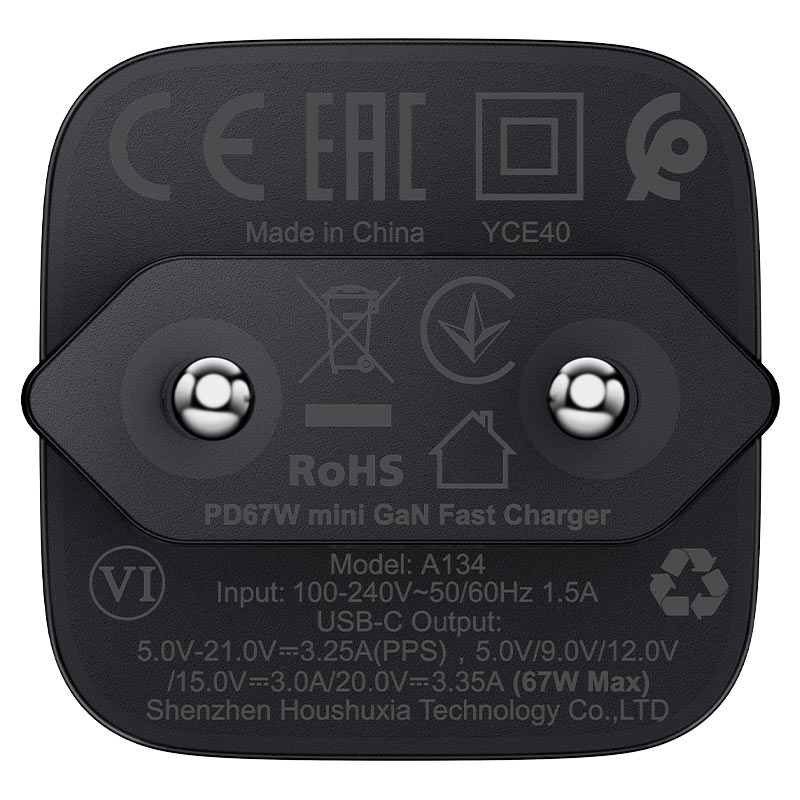 Cargador GaN USB-C 67W Mini Acefast A134 — a134 plug