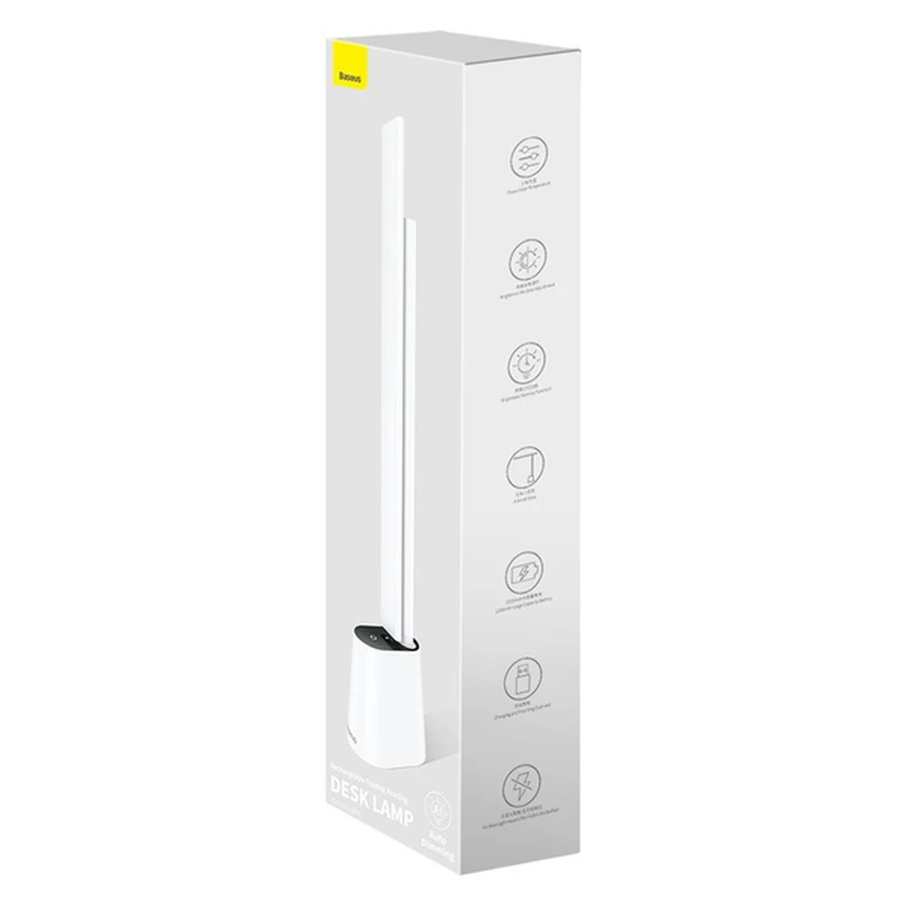 Caja frontal de la lámpara LED Baseus Smart Eye blanca con los iconos de características