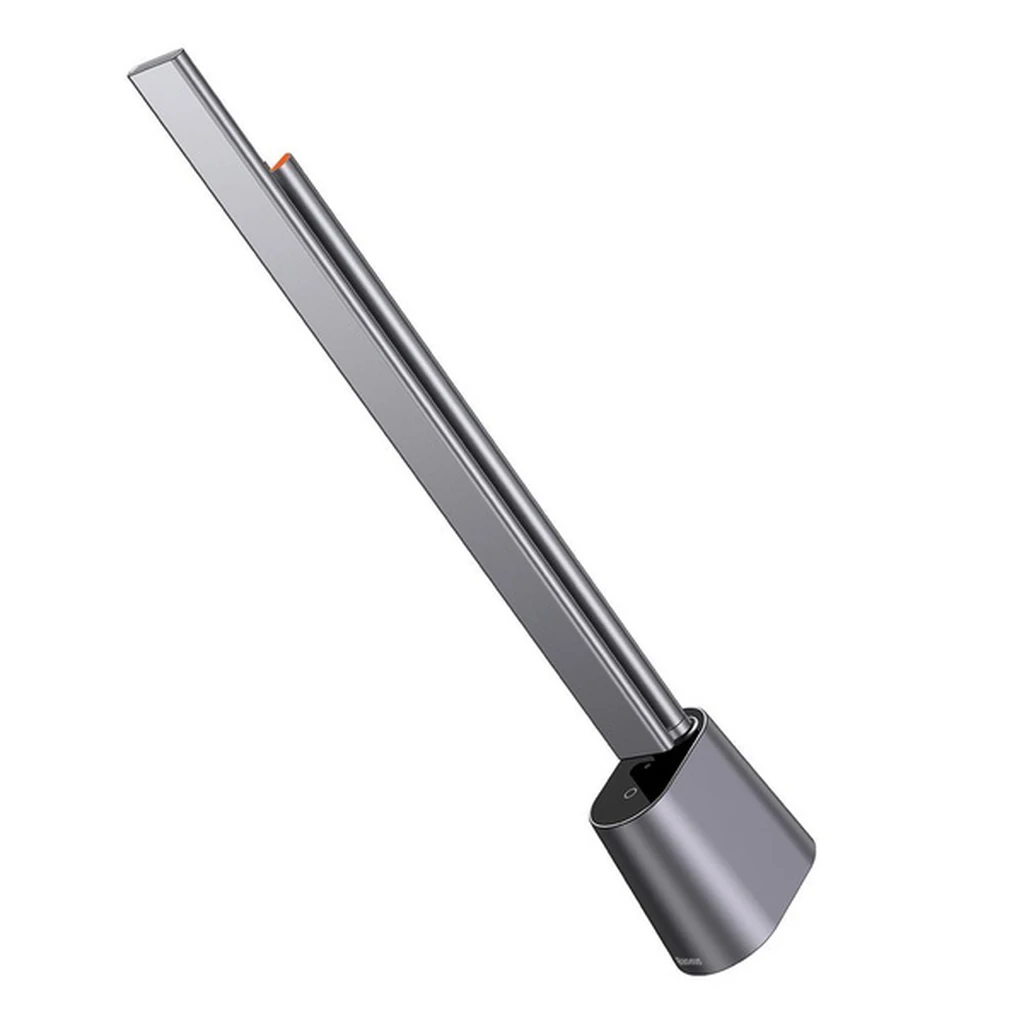 Close-up of the articulated arm and head of the Baseus Smart Eye grey lamp at an intermediate angle