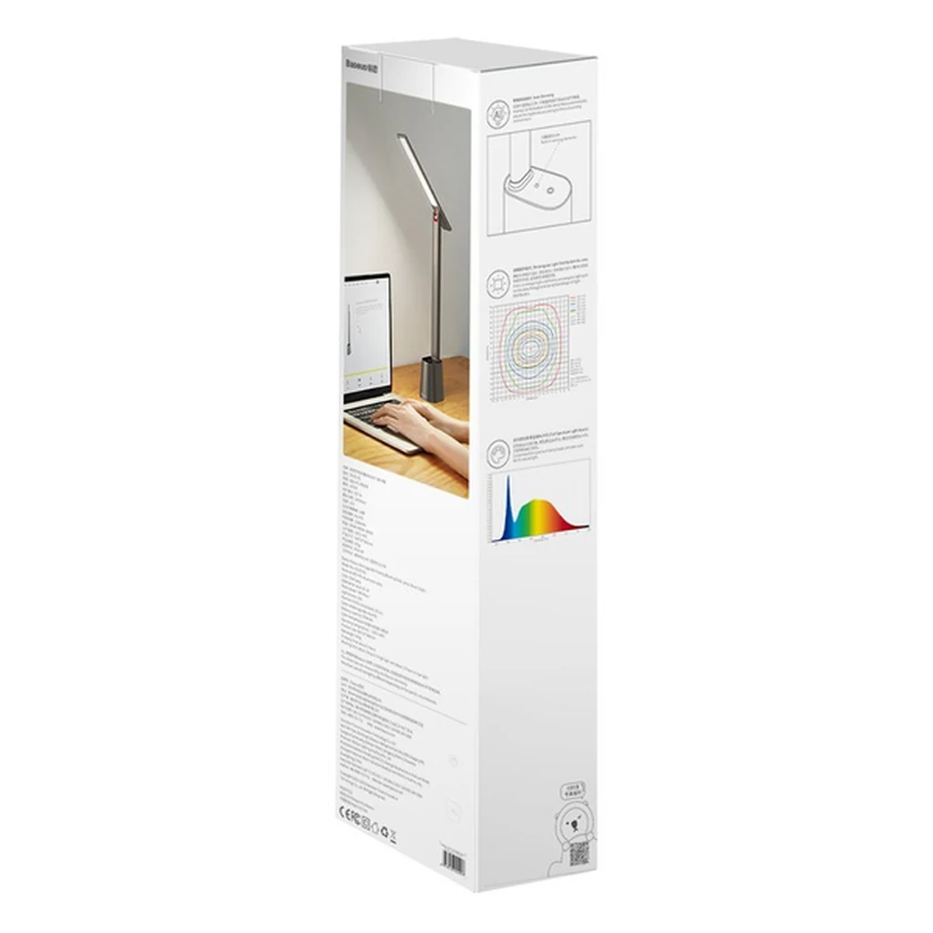 Side of the Baseus Smart Eye grey lamp box with printed technical specifications