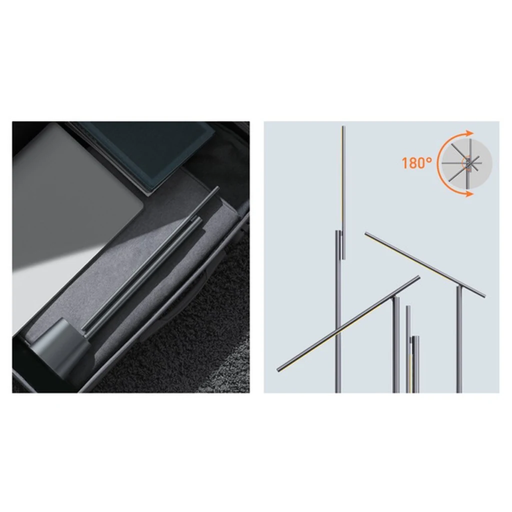 Diagram of the 180° folding action of the Baseus Smart Eye grey lamp down to a flat position