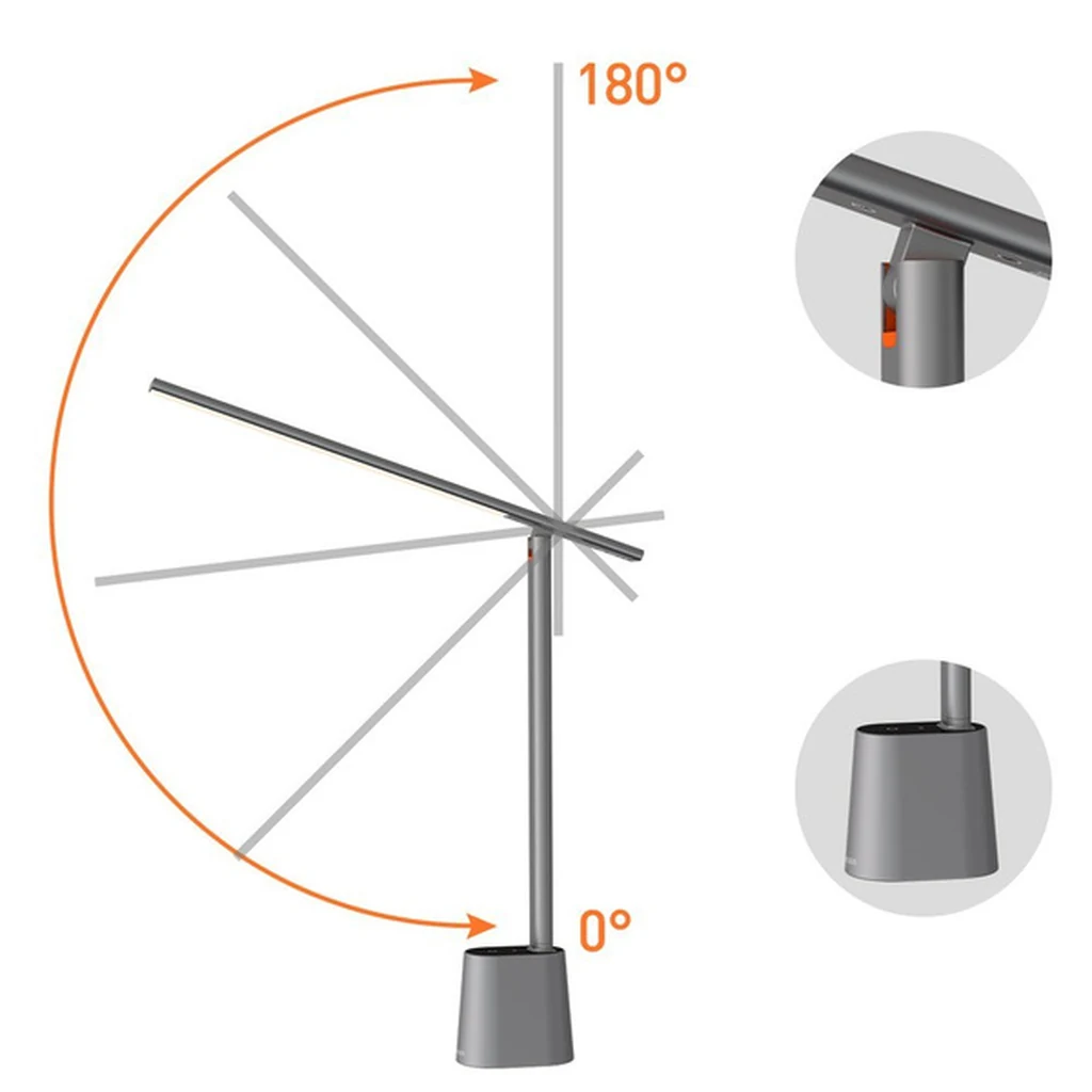 Diagram of the 0° to 180° rotation range of the Baseus Smart Eye grey lamp arm