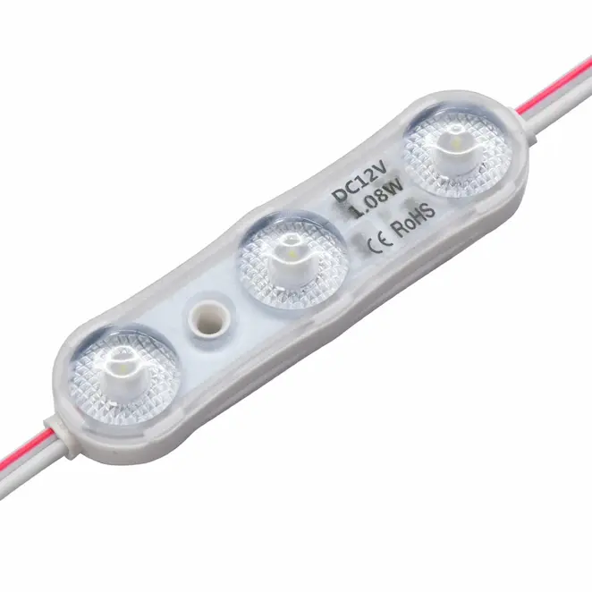Módulo LED 3 LEDs alta eficiencia 170 lm/W 1.08W 12V DC con lentes ópticas de 175 grados
