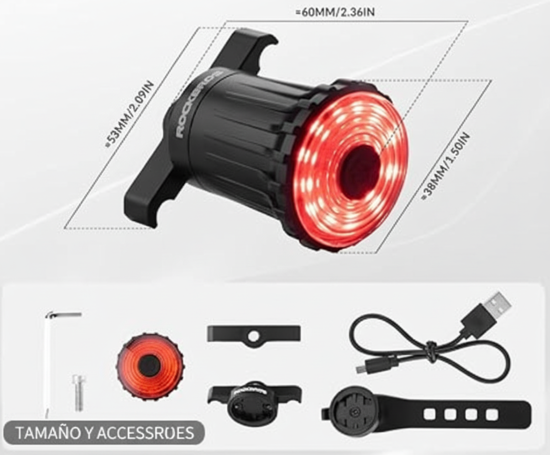 ROCKBROS Q5 Feu Arrière Vélo avec Système de Freinage Intelligent - Noir — rockbros dimensiones