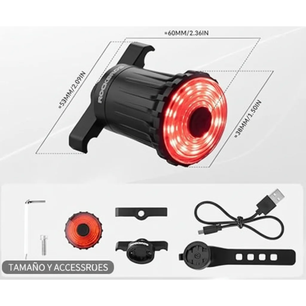 Medidas de la ROCKBROS Q5 Dimensiones y medidas de la luz trasera ROCKBROS Q5 para bicicleta