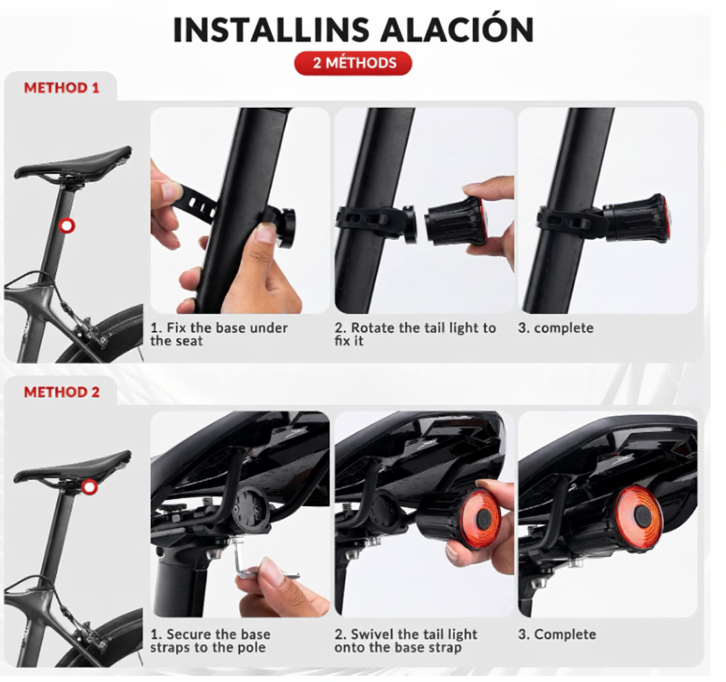 ROCKBROS Q5 Feu Arrière Vélo avec Système de Freinage Intelligent - Noir — rockbros instalacion